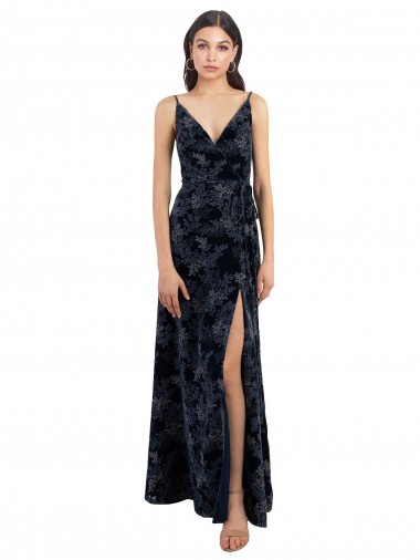 V-Back Dark Navy A-Line V-Neck Sleeveless Long Bridesmaid Dress York