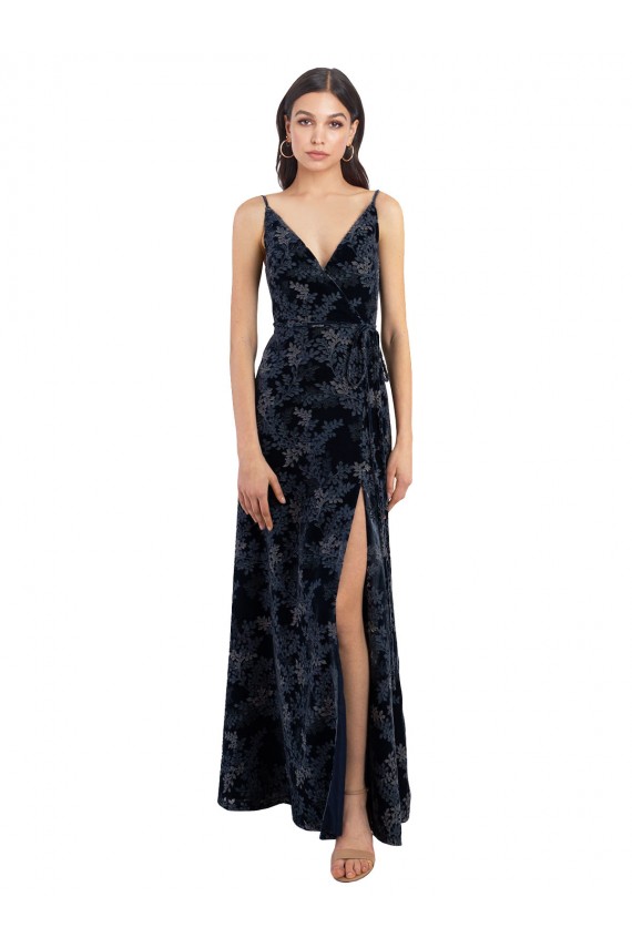 V-Back Dark Navy A-Line V-Neck Sleeveless Long Bridesmaid Dress York