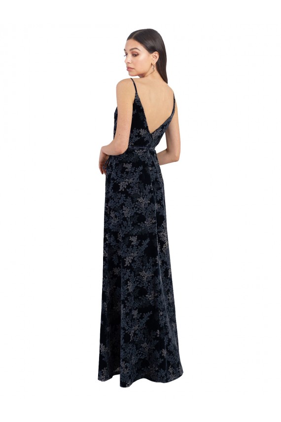 V-Back Dark Navy A-Line V-Neck Sleeveless Long Bridesmaid Dress York