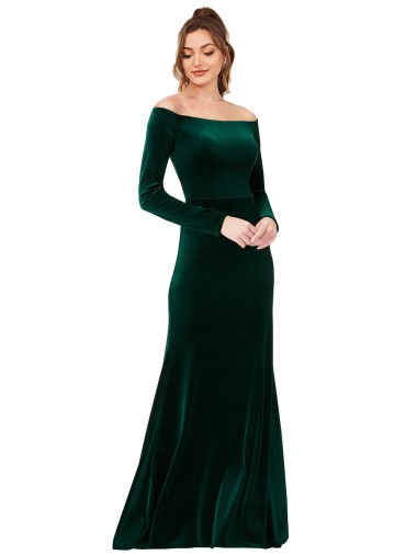 Dark Green Sheath Off the Shoulder Long Formal Evening Gown / Prom Dress / Bridesmaid Dress York