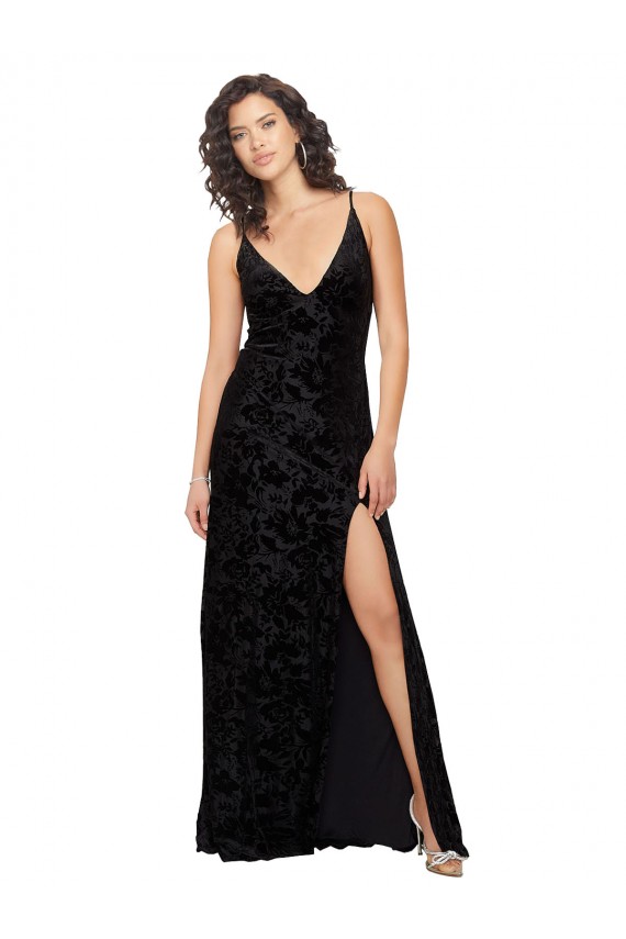 Open Back Black Sheath V-Neck Long Bridesmaid Dress York