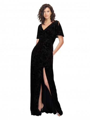 V-Back Black A-Line V-Neck Long Bridesmaid Dress York