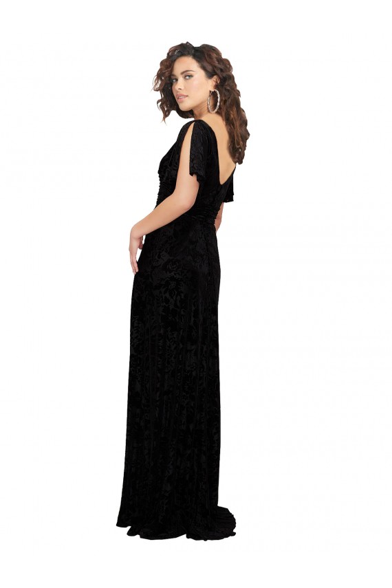 V-Back Black A-Line V-Neck Long Bridesmaid Dress York