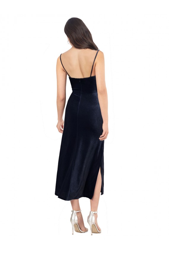 Low Back Dark Navy Column Cowl Neck Midi Length Formal Evening Gown / Prom Dress / Bridesmaid Dress York