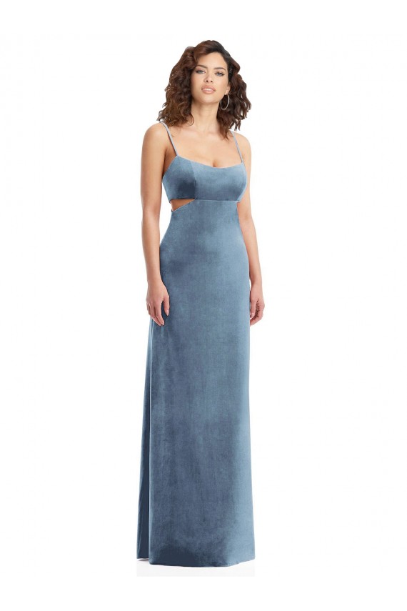 Low Back Dusty Blue Sheath Square Neck Long Formal Evening Gown / Prom Dress / Bridesmaid Dress York