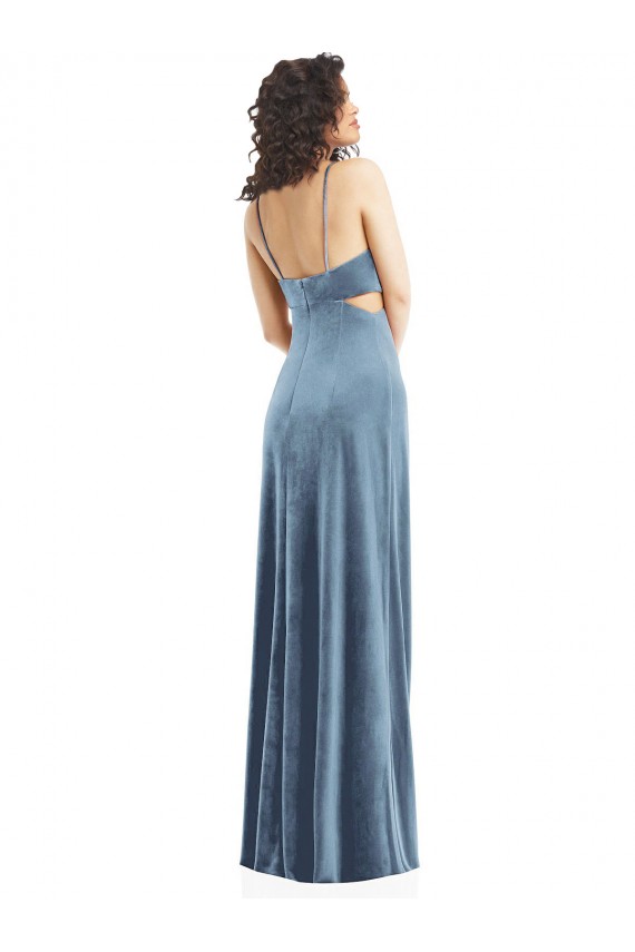 Low Back Dusty Blue Sheath Square Neck Long Formal Evening Gown / Prom Dress / Bridesmaid Dress York