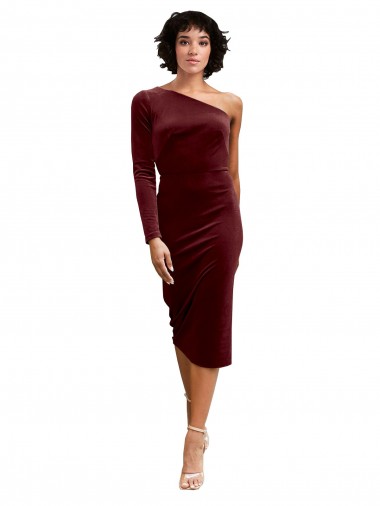 Burgundy A-Line One Shoulder Midi Length Black Tie Prom Dress / Bridesmaid Dress York