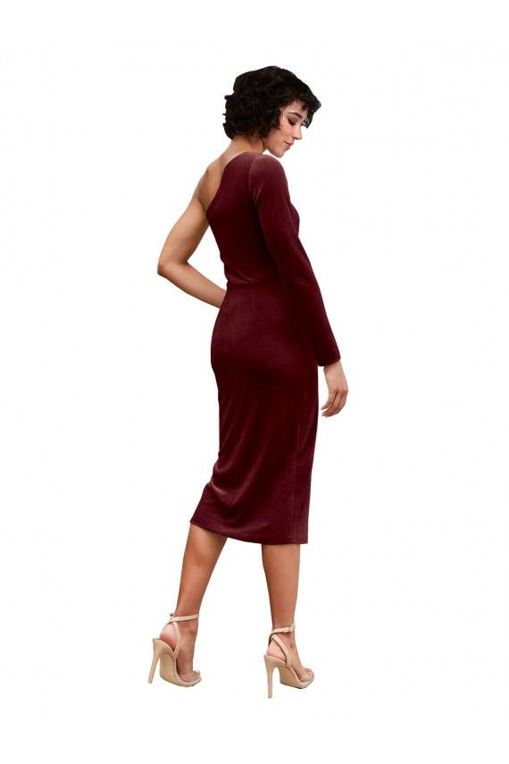 Burgundy A-Line One Shoulder Midi Length Black Tie Prom Dress / Bridesmaid Dress York