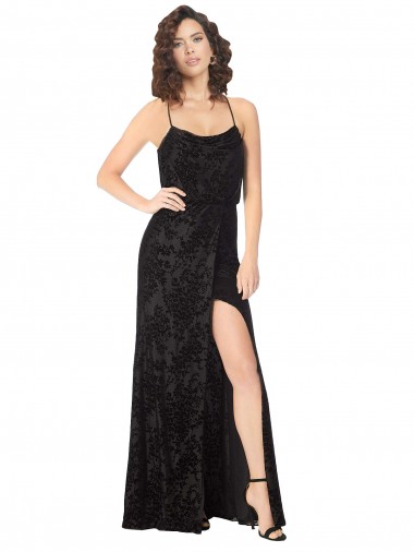 Open Back Black A-Line Cowl Neck Long Bridesmaid Dress York