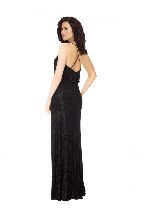 Open Back Black A-Line Cowl Neck Long Bridesmaid Dress York