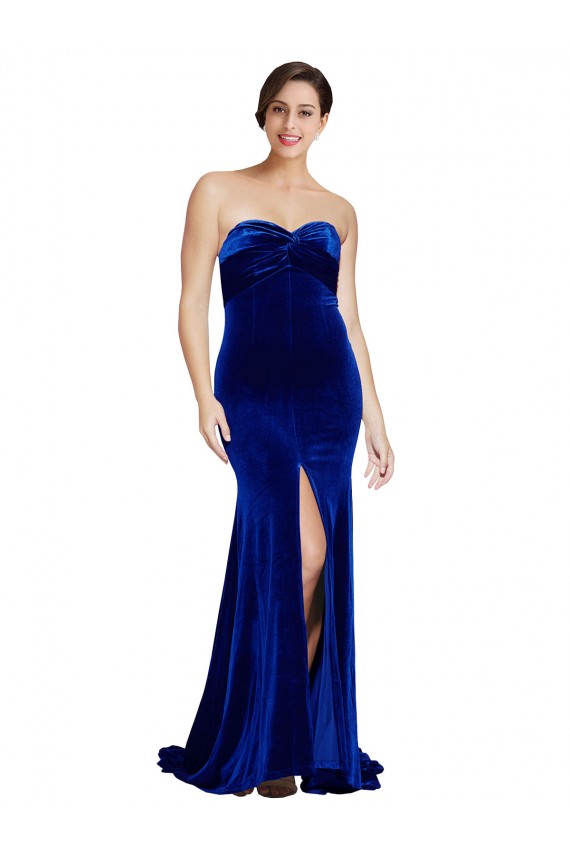 Low Back Royal Blue Mermaid Strapless Sweep Train Formal Evening Gown / Prom Dress / Bridesmaid Dress York