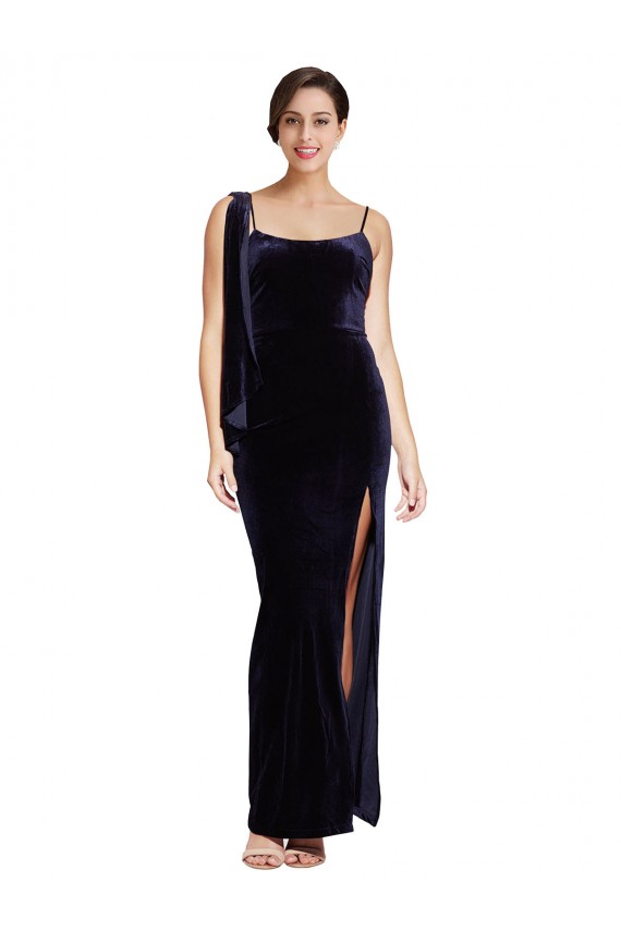 Low Back Dark Navy Sheath Square Neck Long Formal Evening Gown / Prom Dress / Bridesmaid Dress York