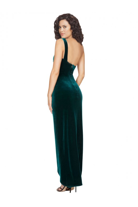 Low Back Dark Green Sheath One Shoulder Long High Low Evening Gown / Prom Dress / Bridesmaid Dress York