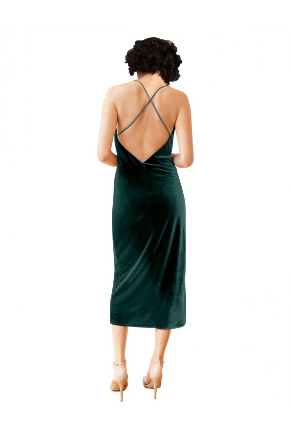 Open Back Dark Green Sheath Cowl Neck Midi Length Formal Dress / Bridesmaid Dress York