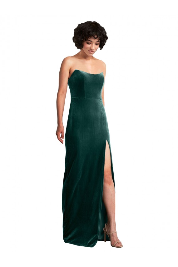 Low Back Dark Green Sheath Strapless Long Black Tie Evening Gown / Prom Dress / Bridesmaid Dress York